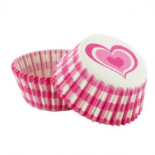 Capsulas cupcakes  corazones vichy rosa - 50 unidades