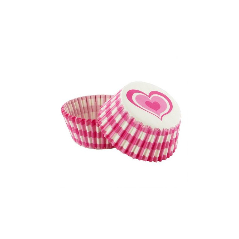 Capsulas cupcakes  corazones vichy rosa - 50 unidades